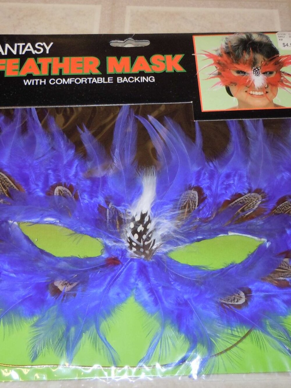 VINTAGE 1989 BEN COOPER BLUE FEATHER MASK NEW IN PKG HALLOWEEN COSTUME